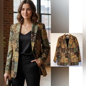 Vintage 80s Giancarlo Ferrari Jacket Blazer Mosaic Metallic Print Tailor Size 12